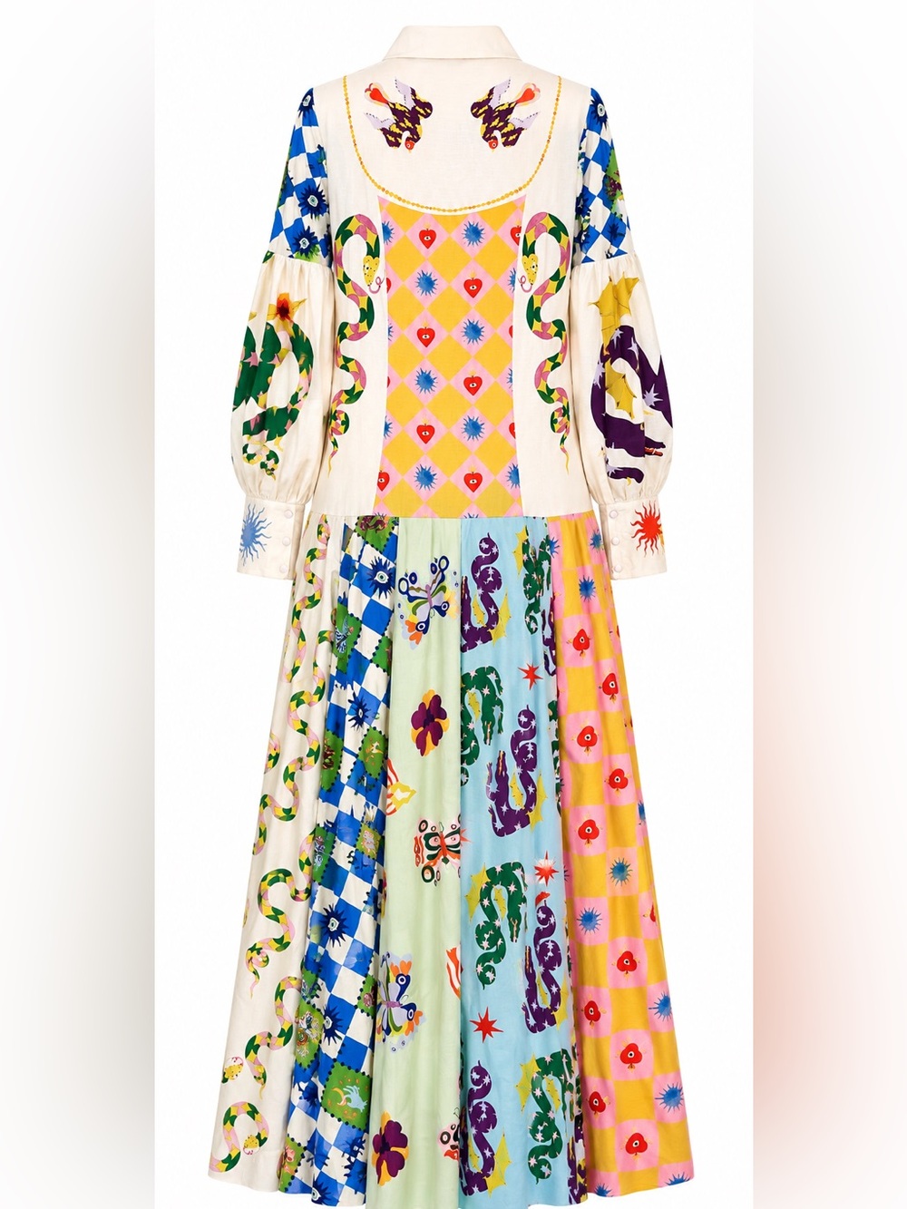 Whimsical Patchwork Linen-Blend Boutique Maxi Dress - Picture 3 of 11